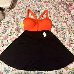 Orange and Black Skirt Set